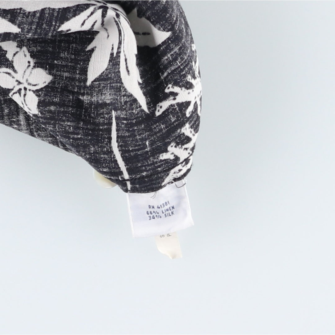 Ralph Lauren all-over print button-down Hawaiian Aloha shirt, men's size L (approx.) linen black type Vintage Second Hand