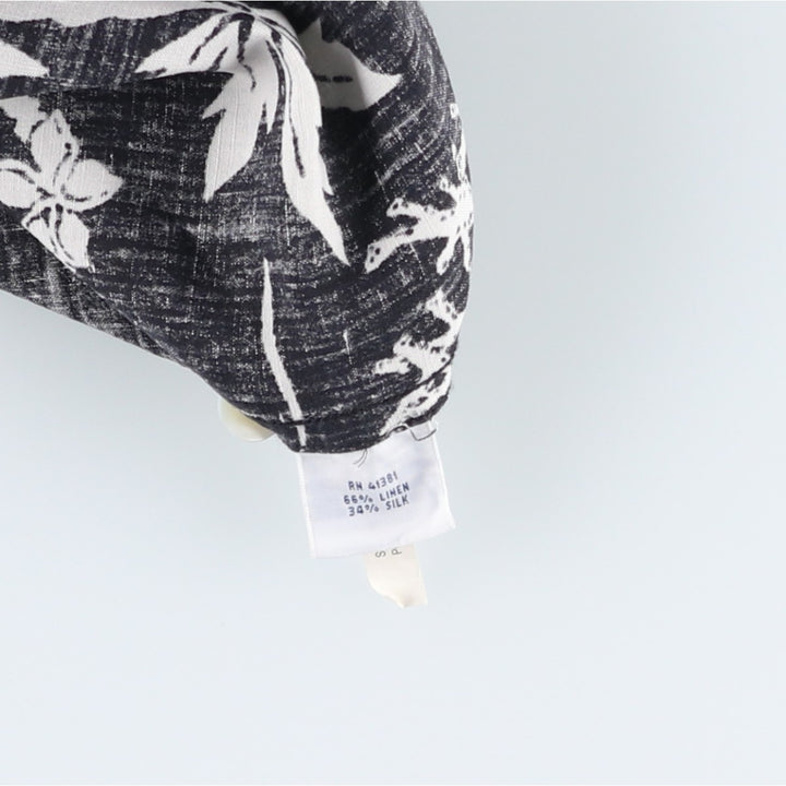 Ralph Lauren all-over print button-down Hawaiian Aloha shirt, men's size L (approx.) linen black type Vintage Second Hand