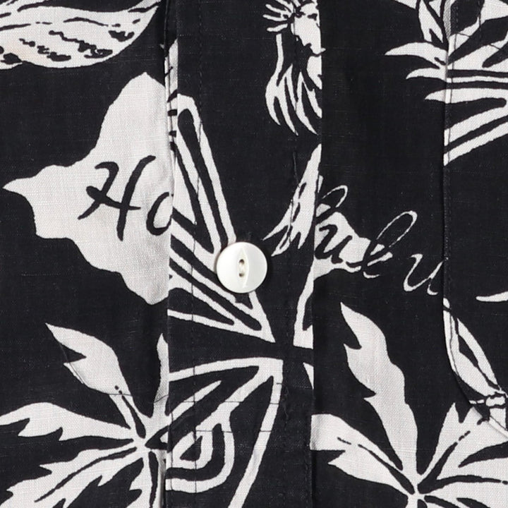 Ralph Lauren all-over print button-down Hawaiian Aloha shirt, men's size L (approx.) linen black type Vintage Second Hand