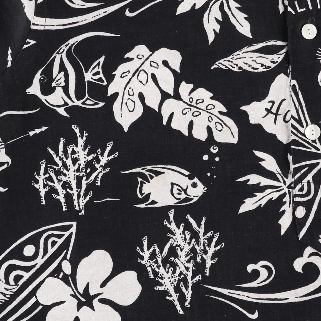 Ralph Lauren all-over print button-down Hawaiian Aloha shirt, men's size L (approx.) linen black type Vintage Second Hand