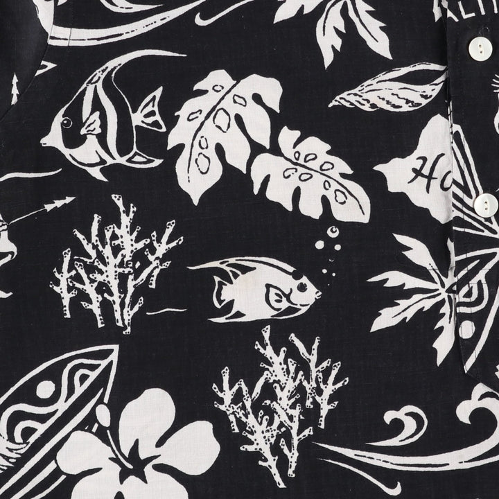 Ralph Lauren all-over print button-down Hawaiian Aloha shirt, men's size L (approx.) linen black type Vintage Second Hand