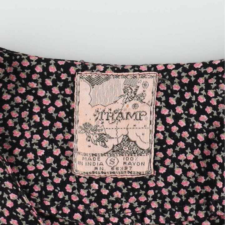 TRAMP all-over floral print midi-length short-sleeved flared dress (women's size S equivalent) Rayon black type Vintage Second Hand