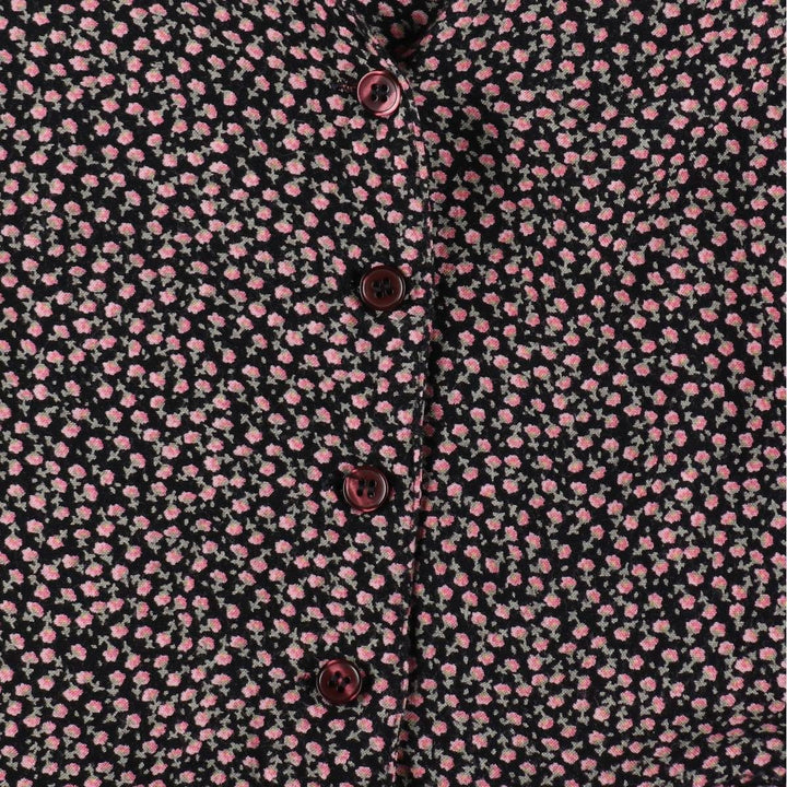 TRAMP all-over floral print midi-length short-sleeved flared dress (women's size S equivalent) Rayon black type Vintage Second Hand