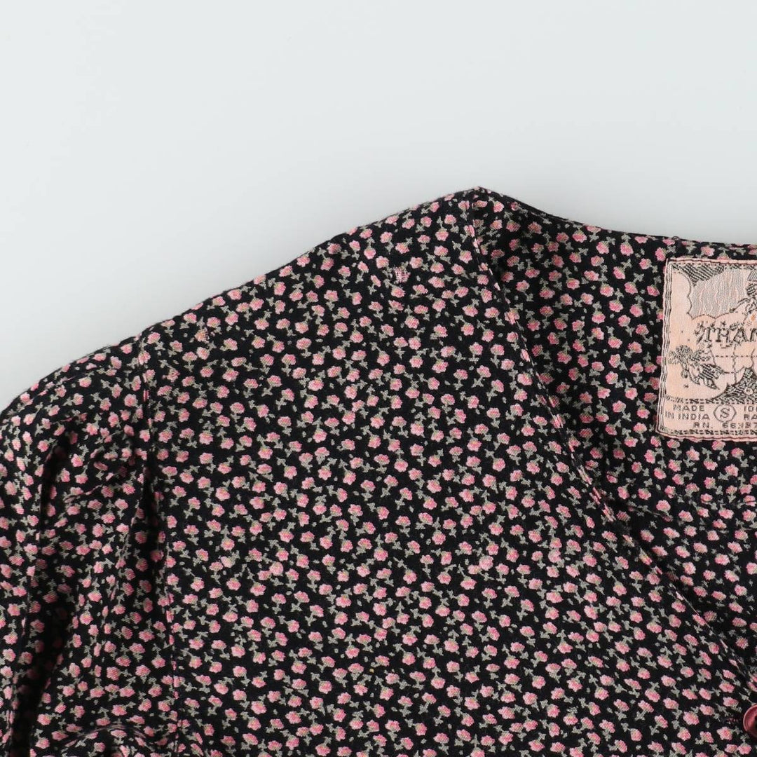 TRAMP all-over floral print midi-length short-sleeved flared dress (women's size S equivalent) Rayon black type Vintage Second Hand