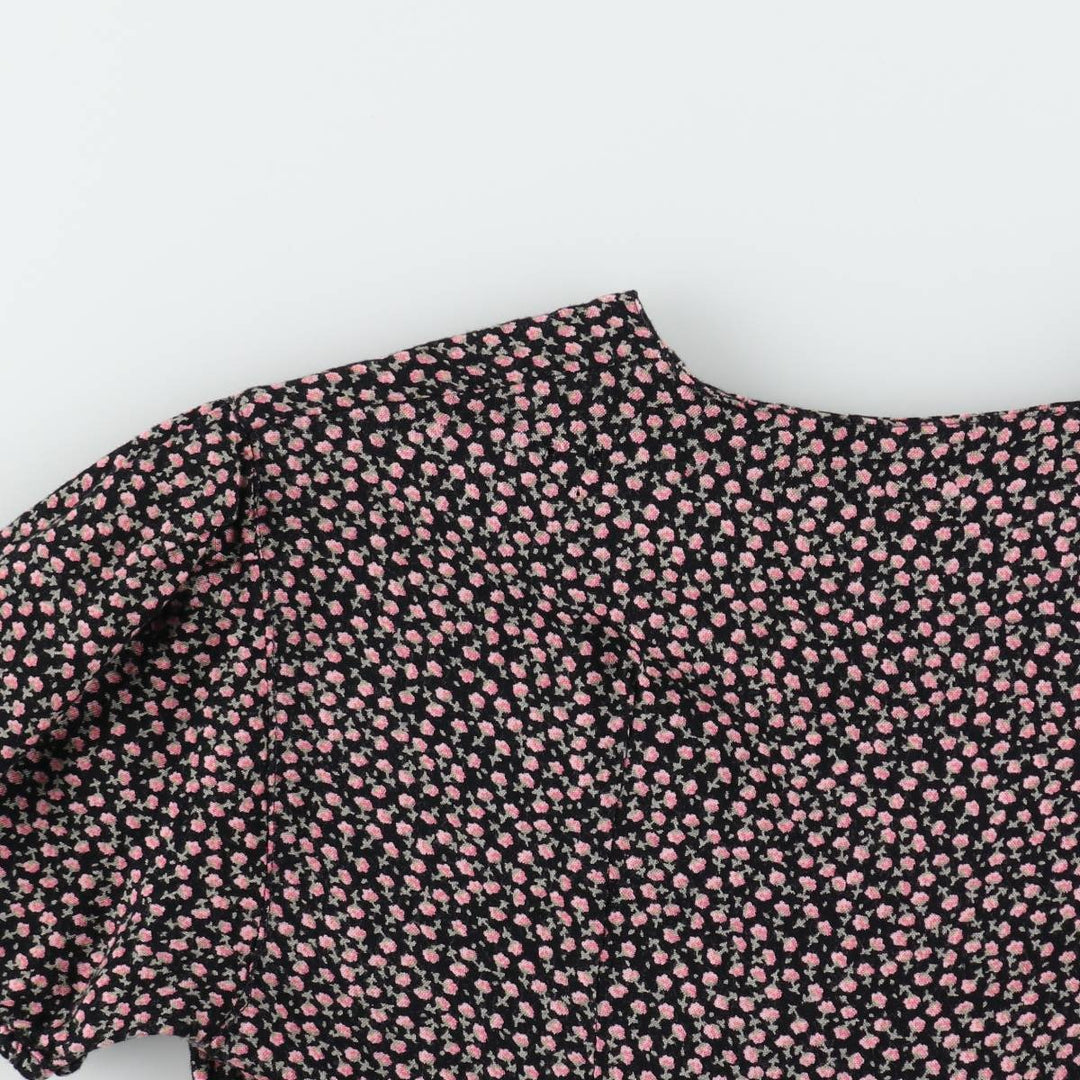 TRAMP all-over floral print midi-length short-sleeved flared dress (women's size S equivalent) Rayon black type Vintage Second Hand