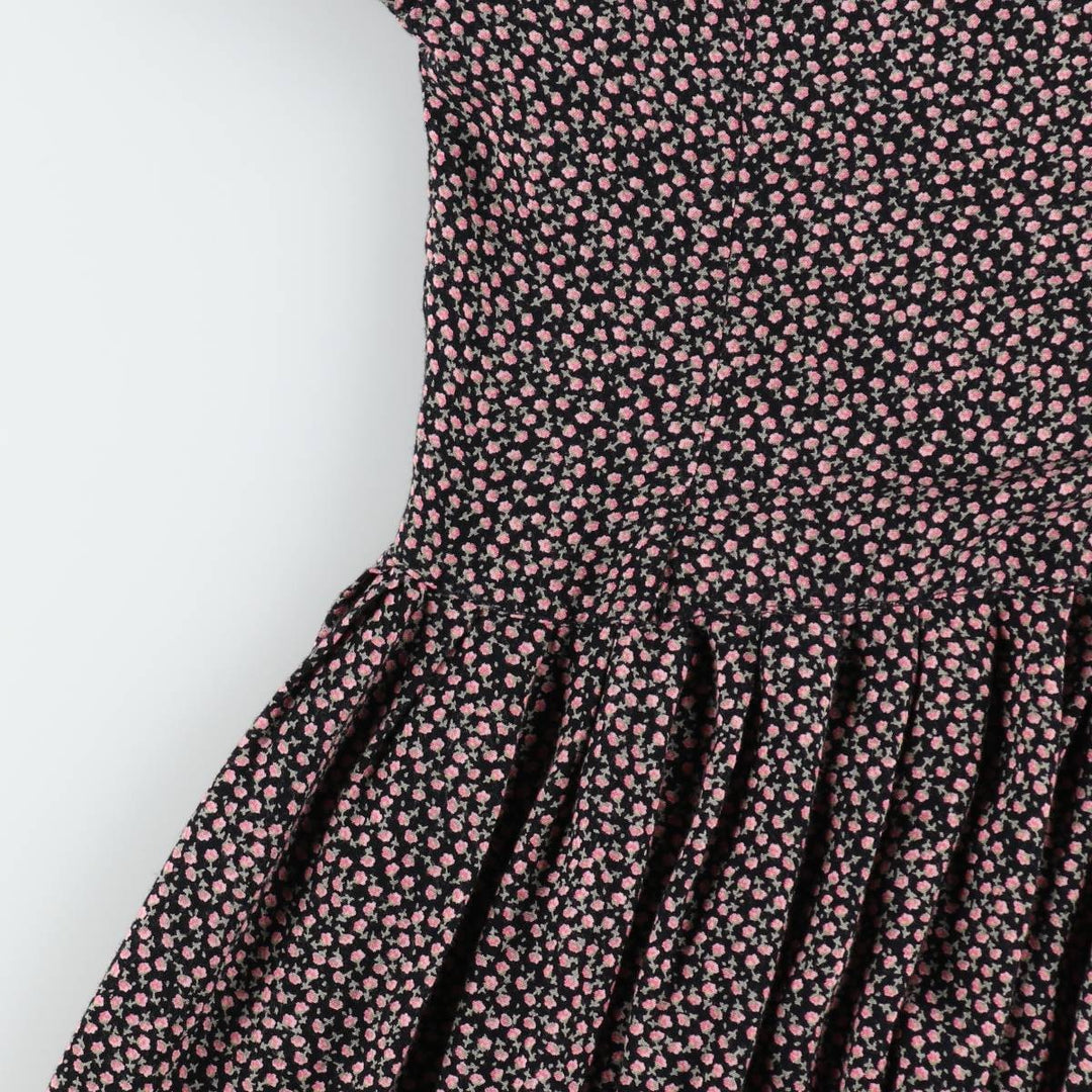TRAMP all-over floral print midi-length short-sleeved flared dress (women's size S equivalent) Rayon black type Vintage Second Hand