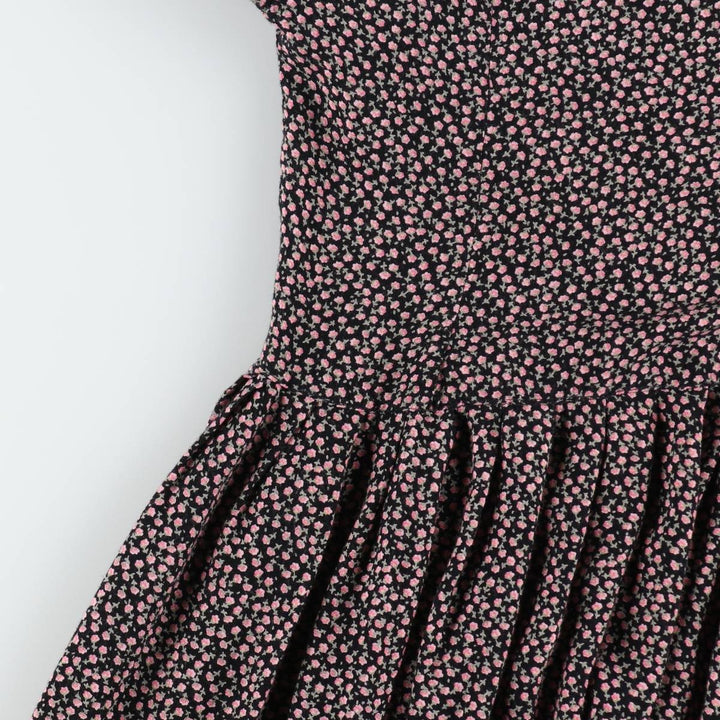 TRAMP all-over floral print midi-length short-sleeved flared dress (women's size S equivalent) Rayon black type Vintage Second Hand