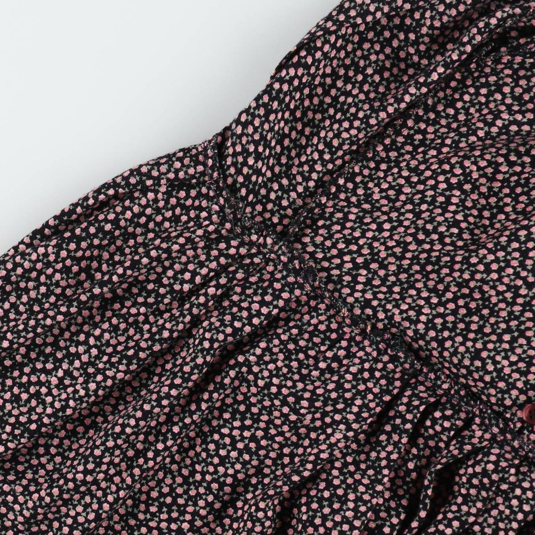 TRAMP all-over floral print midi-length short-sleeved flared dress (women's size S equivalent) Rayon black type Vintage Second Hand