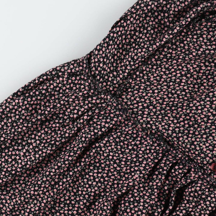 TRAMP all-over floral print midi-length short-sleeved flared dress (women's size S equivalent) Rayon black type Vintage Second Hand
