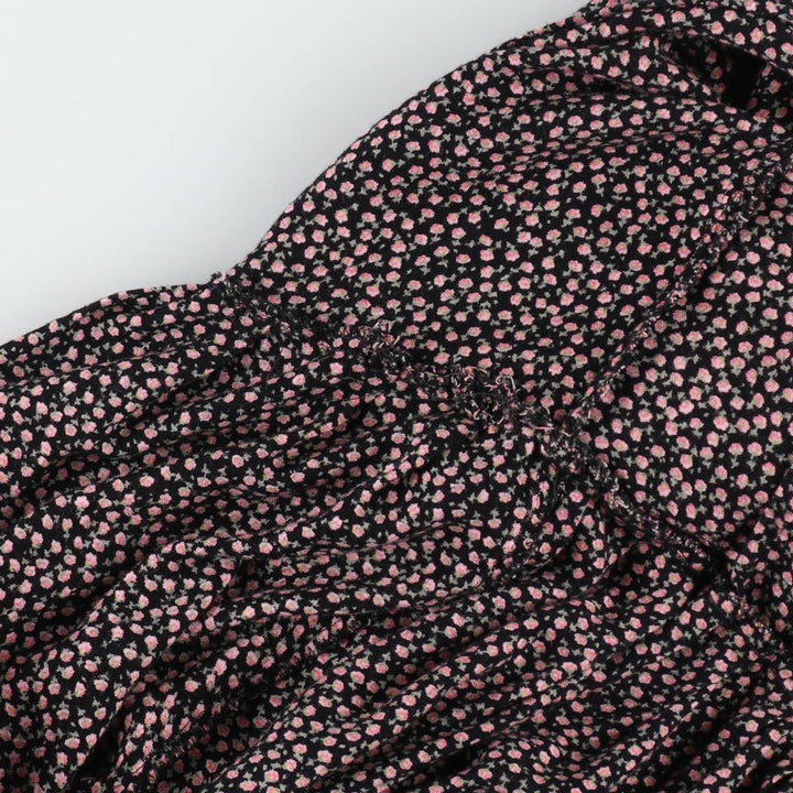 TRAMP all-over floral print midi-length short-sleeved flared dress (women's size S equivalent) Rayon black type Vintage Second Hand