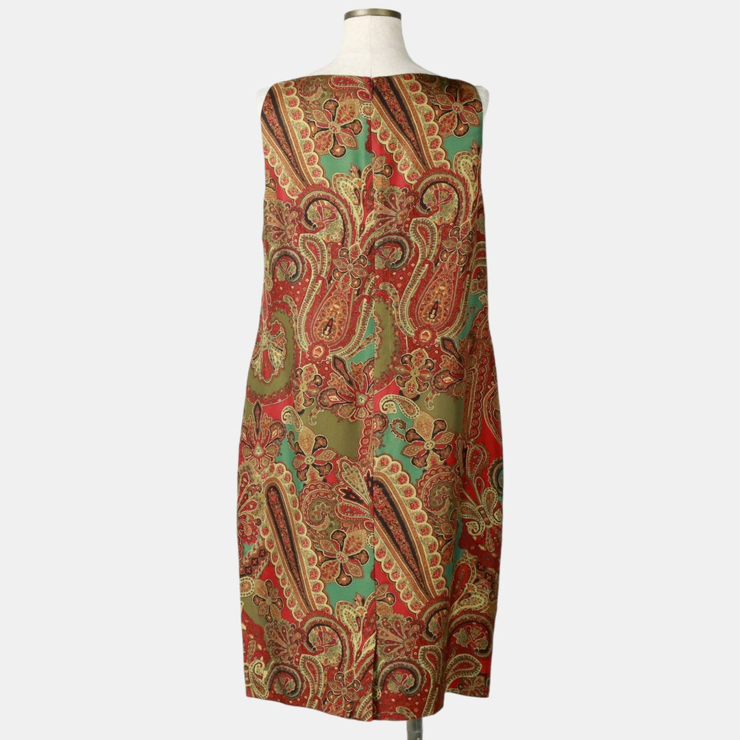 Ralph Lauren LAUREN All-over Paisley Pattern Half-Length Boat Neck Sleeveless Dress Women's Size L (approx.) silk red type Vintage Second Hand