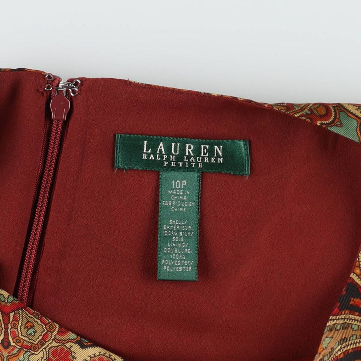 Ralph Lauren LAUREN All-over Paisley Pattern Half-Length Boat Neck Sleeveless Dress Women's Size L (approx.) silk red type Vintage Second Hand
