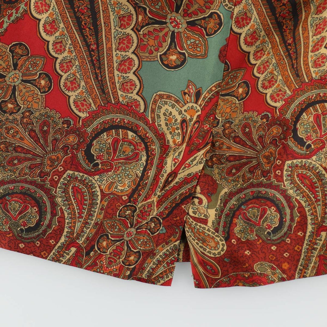 Ralph Lauren LAUREN All-over Paisley Pattern Half-Length Boat Neck Sleeveless Dress Women's Size L (approx.) silk red type Vintage Second Hand