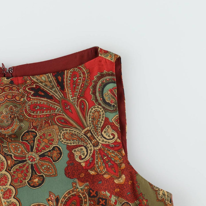 Ralph Lauren LAUREN All-over Paisley Pattern Half-Length Boat Neck Sleeveless Dress Women's Size L (approx.) silk red type Vintage Second Hand
