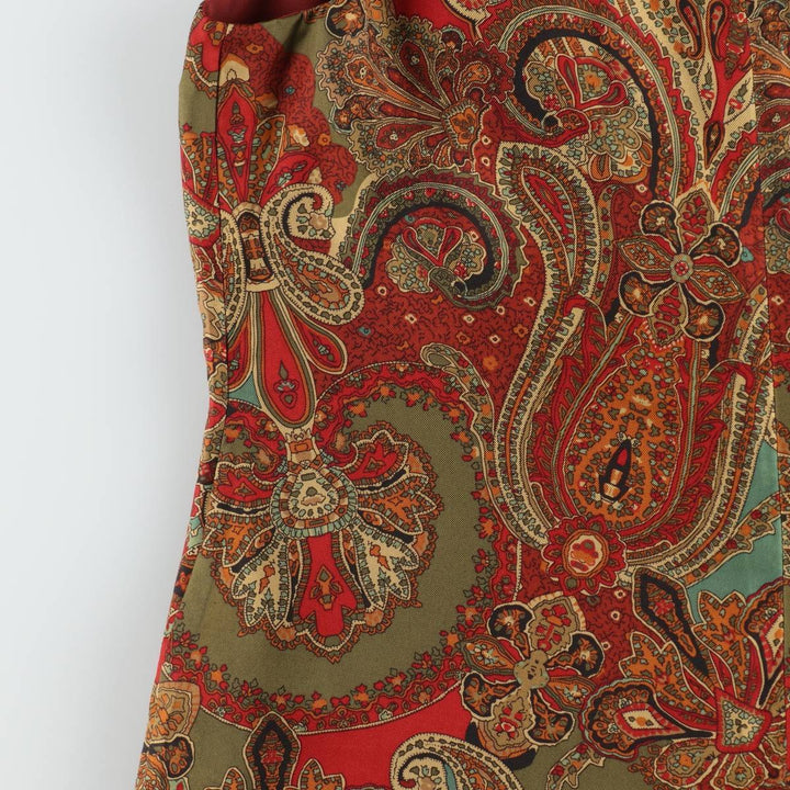 Ralph Lauren LAUREN All-over Paisley Pattern Half-Length Boat Neck Sleeveless Dress Women's Size L (approx.) silk red type Vintage Second Hand