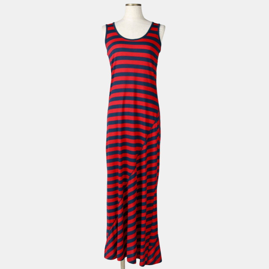 Derek Heart Border Pattern Maxi Sleeveless Tight Dress (Women's Size M) polyester red type Vintage Second Hand
