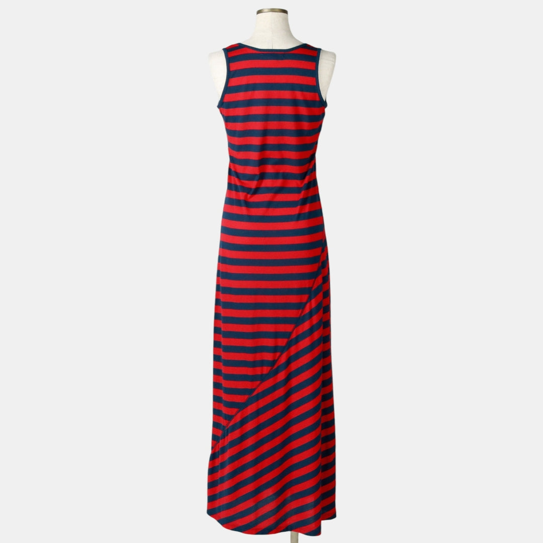 Derek Heart Border Pattern Maxi Sleeveless Tight Dress (Women's Size M) polyester red type Vintage Second Hand
