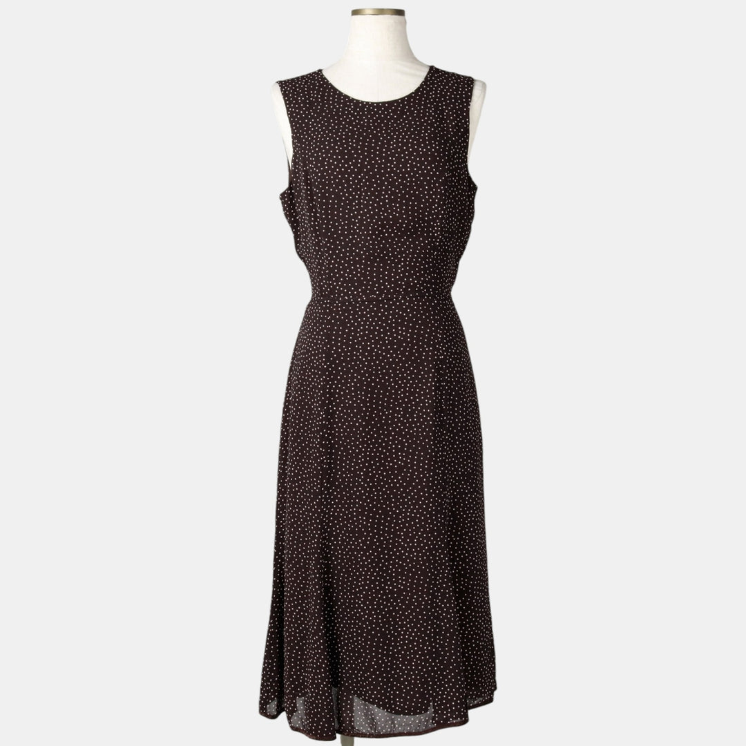 C and A SIXTH SENSE Polka Dot Pattern Midi Sleeveless Flare Dress (Women's Size M) Viscose dark chocolate Vintage Second Hand