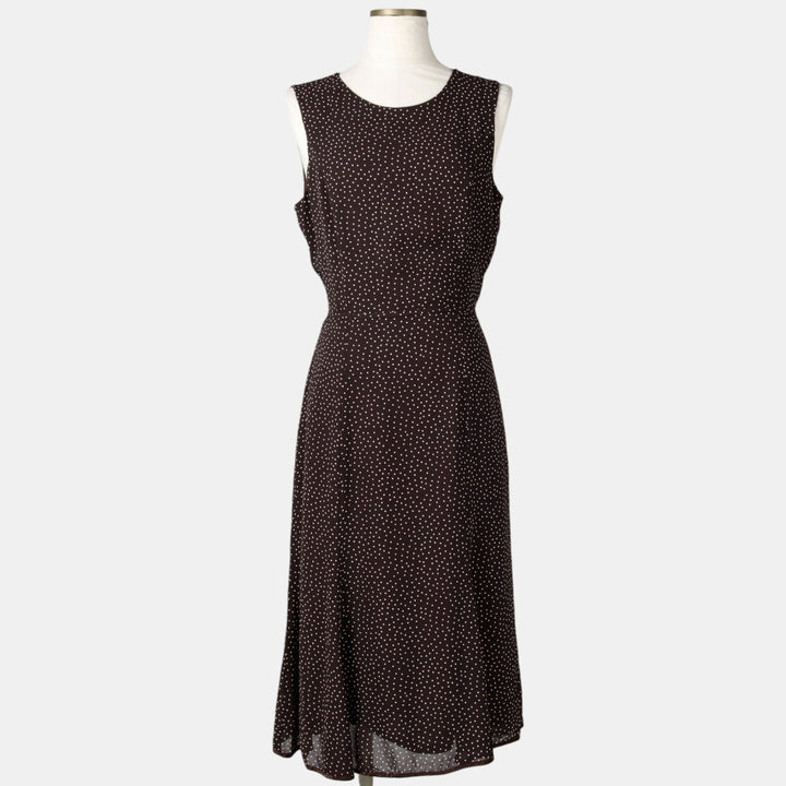 C and A SIXTH SENSE Polka Dot Pattern Midi Sleeveless Flare Dress (Women's Size M) Viscose dark chocolate Vintage Second Hand