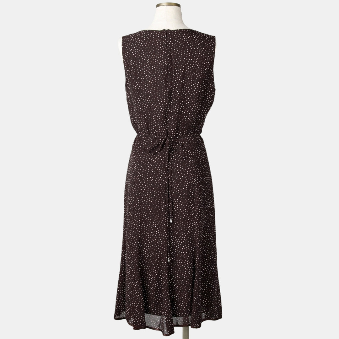 C and A SIXTH SENSE Polka Dot Pattern Midi Sleeveless Flare Dress (Women's Size M) Viscose dark chocolate Vintage Second Hand