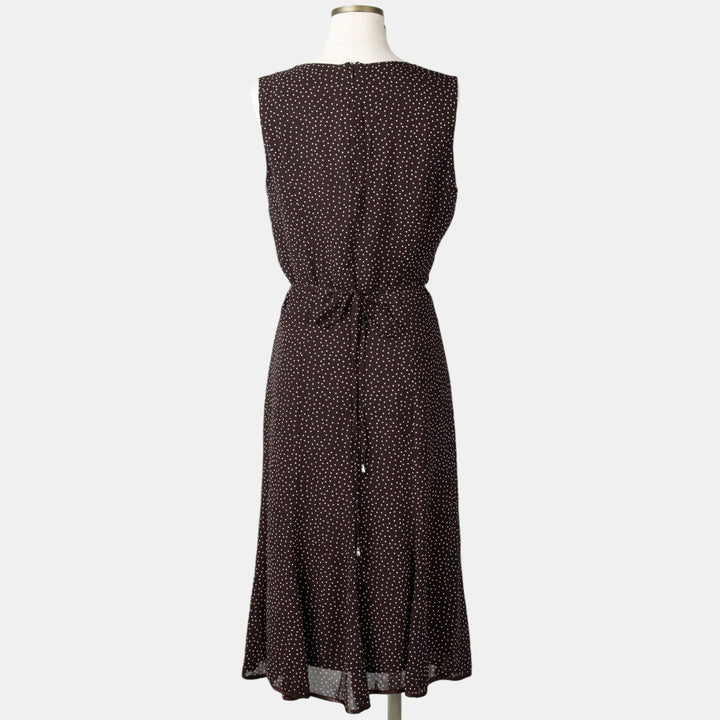 C and A SIXTH SENSE Polka Dot Pattern Midi Sleeveless Flare Dress (Women's Size M) Viscose dark chocolate Vintage Second Hand