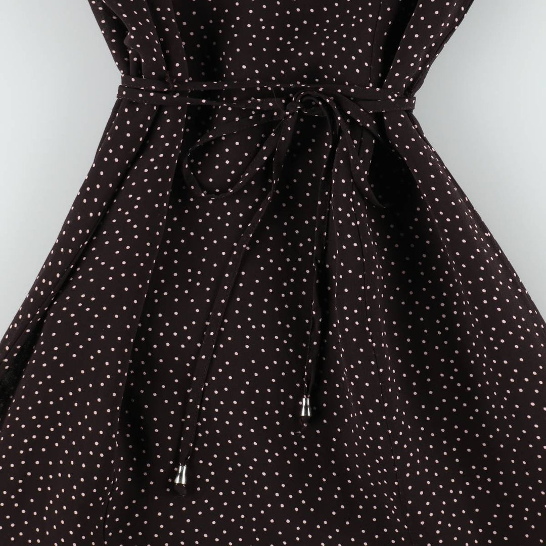 C and A SIXTH SENSE Polka Dot Pattern Midi Sleeveless Flare Dress (Women's Size M) Viscose dark chocolate Vintage Second Hand