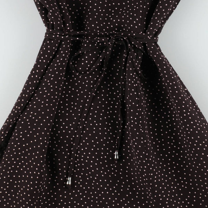 C and A SIXTH SENSE Polka Dot Pattern Midi Sleeveless Flare Dress (Women's Size M) Viscose dark chocolate Vintage Second Hand