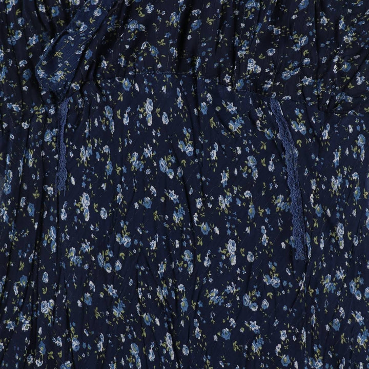All-over floral print, irregular hem, wrap neck, long, sleeveless, pleated dress, women's size M. unclear navy blue type Vintage Second Hand