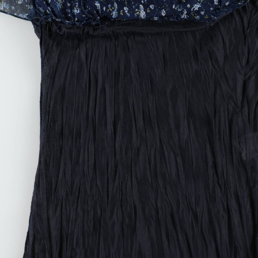 All-over floral print, irregular hem, wrap neck, long, sleeveless, pleated dress, women's size M. unclear navy blue type Vintage Second Hand