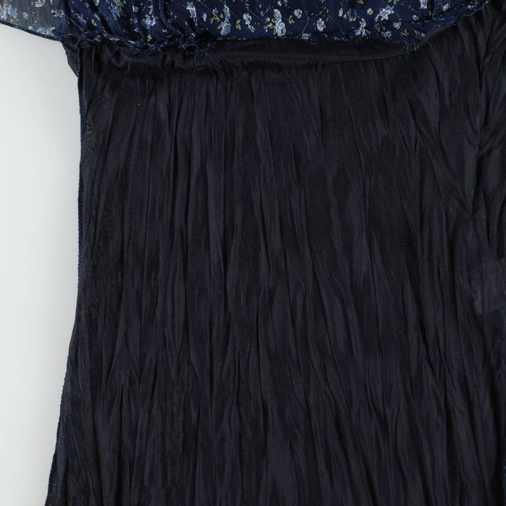 All-over floral print, irregular hem, wrap neck, long, sleeveless, pleated dress, women's size M. unclear navy blue type Vintage Second Hand