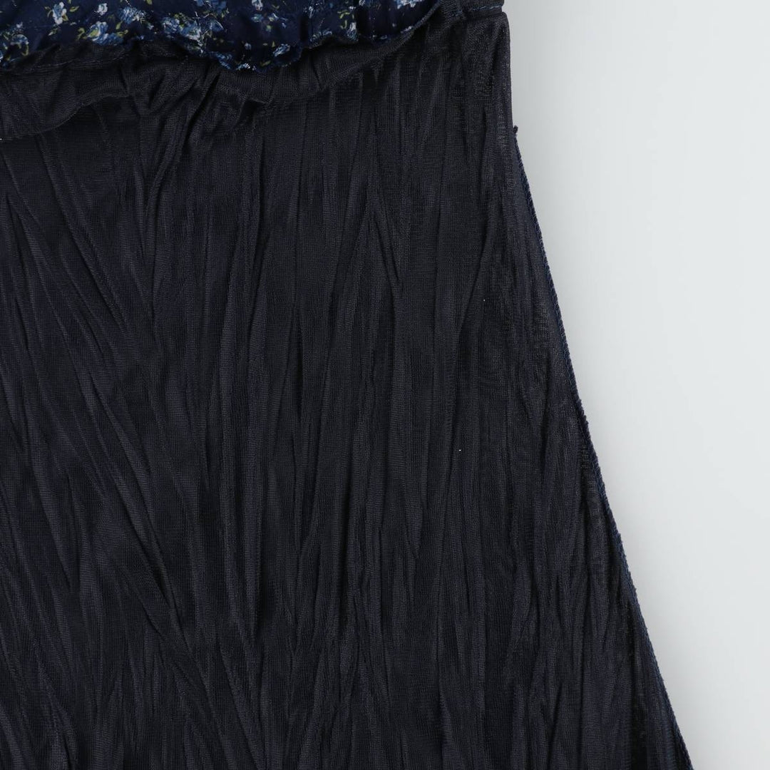 All-over floral print, irregular hem, wrap neck, long, sleeveless, pleated dress, women's size M. unclear navy blue type Vintage Second Hand