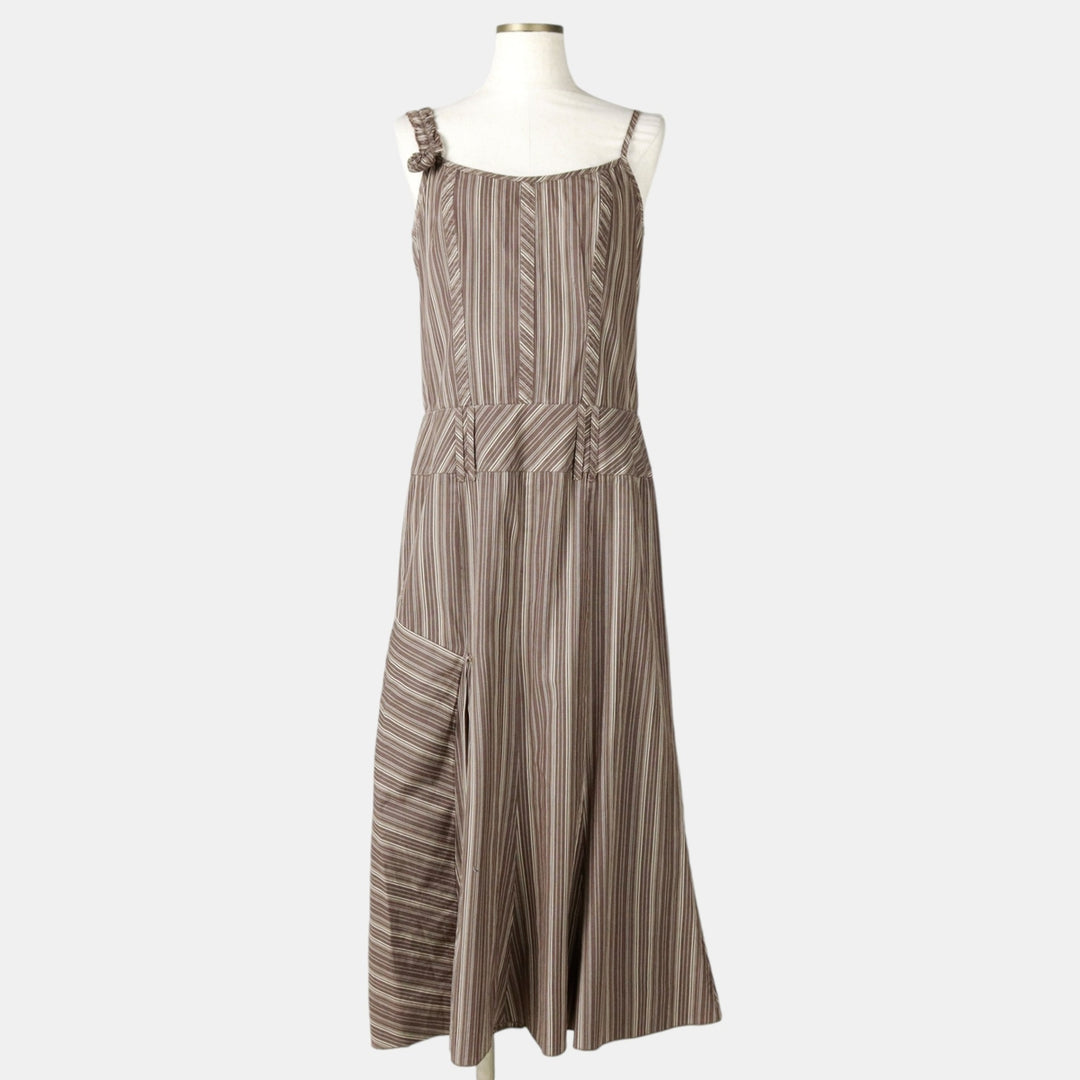 One Step Multi-Stripe Long Sleeveless Flare Dress (Women's Size M) unclear brown type Vintage Second Hand