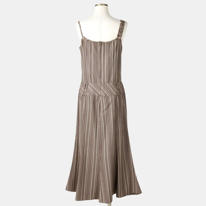 One Step Multi-Stripe Long Sleeveless Flare Dress (Women's Size M) unclear brown type Vintage Second Hand
