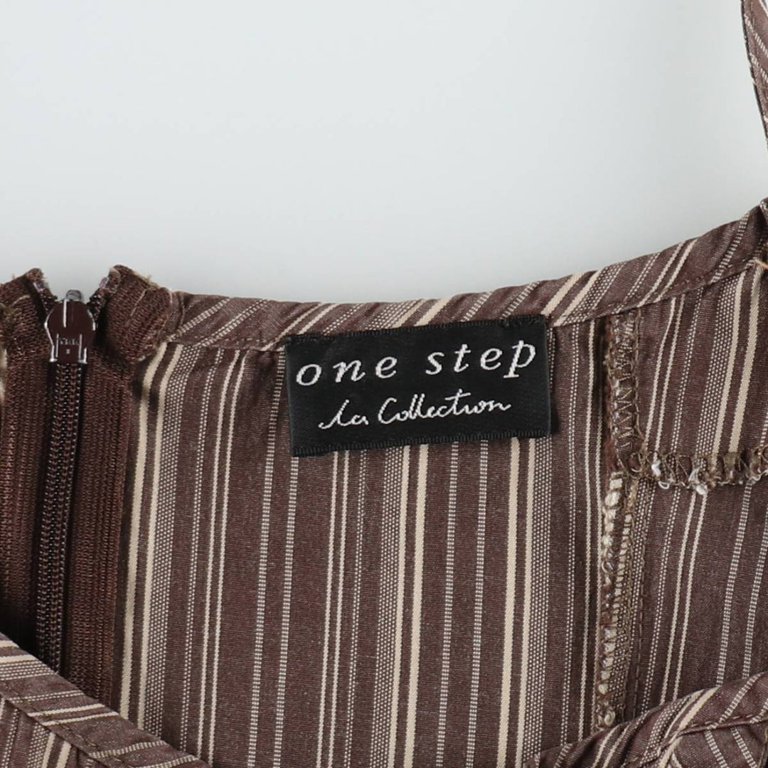 One Step Multi-Stripe Long Sleeveless Flare Dress (Women's Size M) unclear brown type Vintage Second Hand