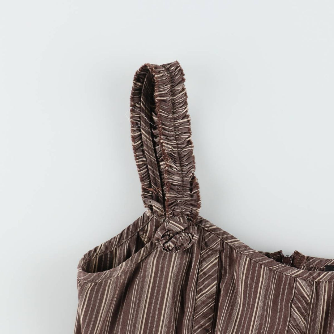 One Step Multi-Stripe Long Sleeveless Flare Dress (Women's Size M) unclear brown type Vintage Second Hand