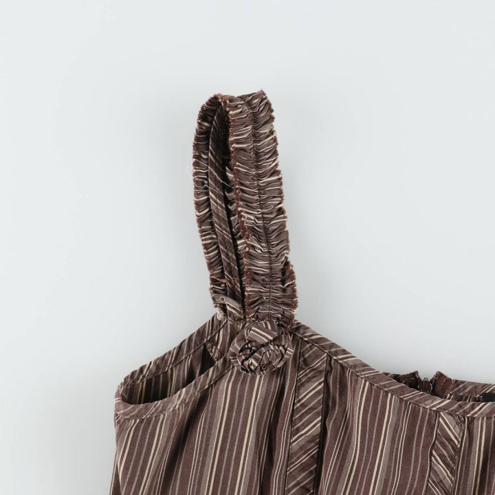 One Step Multi-Stripe Long Sleeveless Flare Dress (Women's Size M) unclear brown type Vintage Second Hand