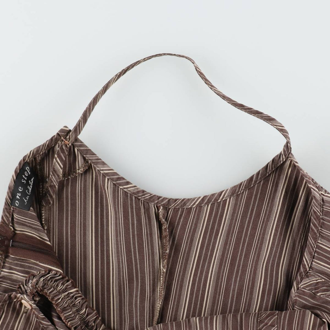 One Step Multi-Stripe Long Sleeveless Flare Dress (Women's Size M) unclear brown type Vintage Second Hand