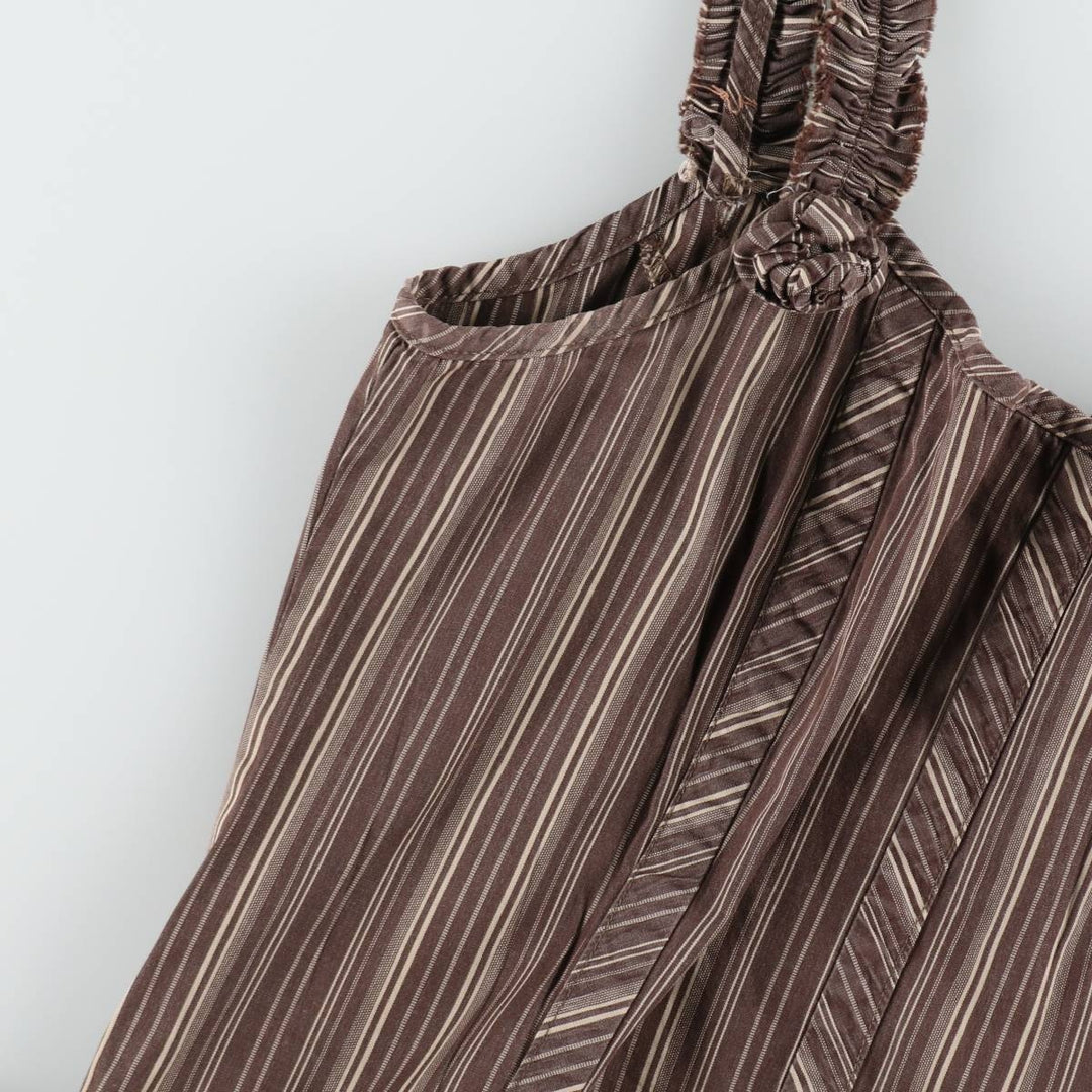 One Step Multi-Stripe Long Sleeveless Flare Dress (Women's Size M) unclear brown type Vintage Second Hand