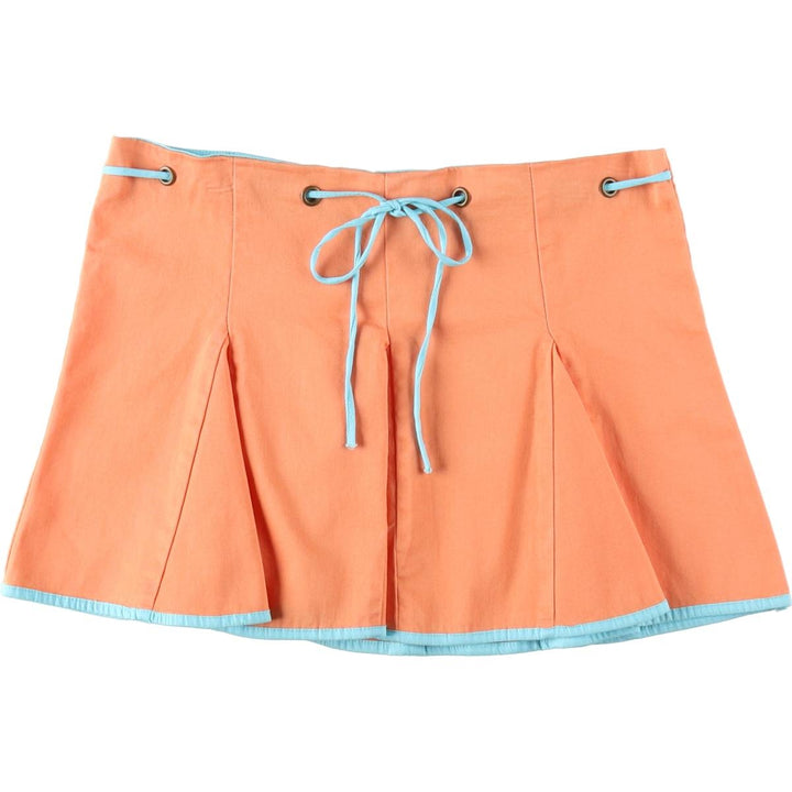 E VENT Cotton Pleated Mini Skirt, Made in USA, Women's Size L (approx.) cotton orange type Vintage Second Hand