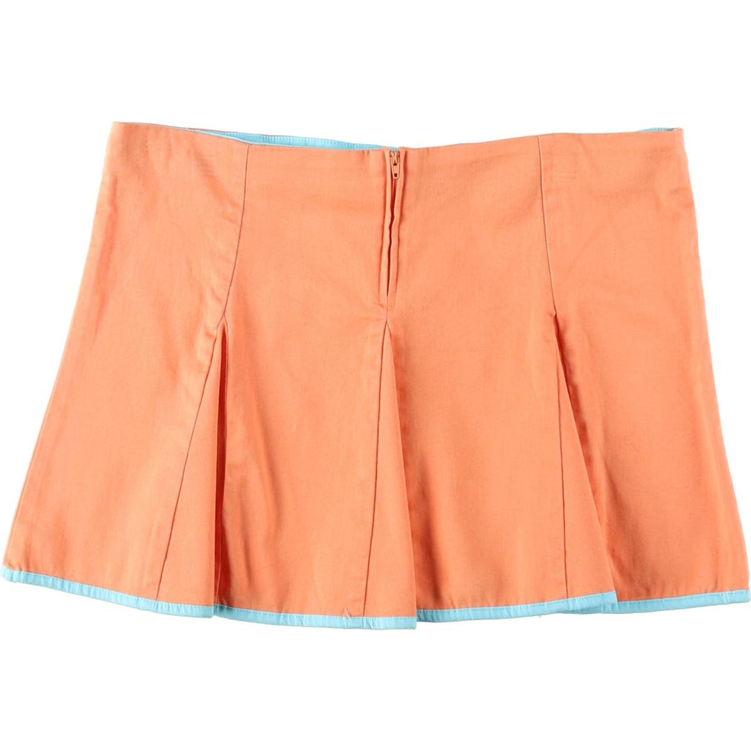 E VENT Cotton Pleated Mini Skirt, Made in USA, Women's Size L (approx.) cotton orange type Vintage Second Hand