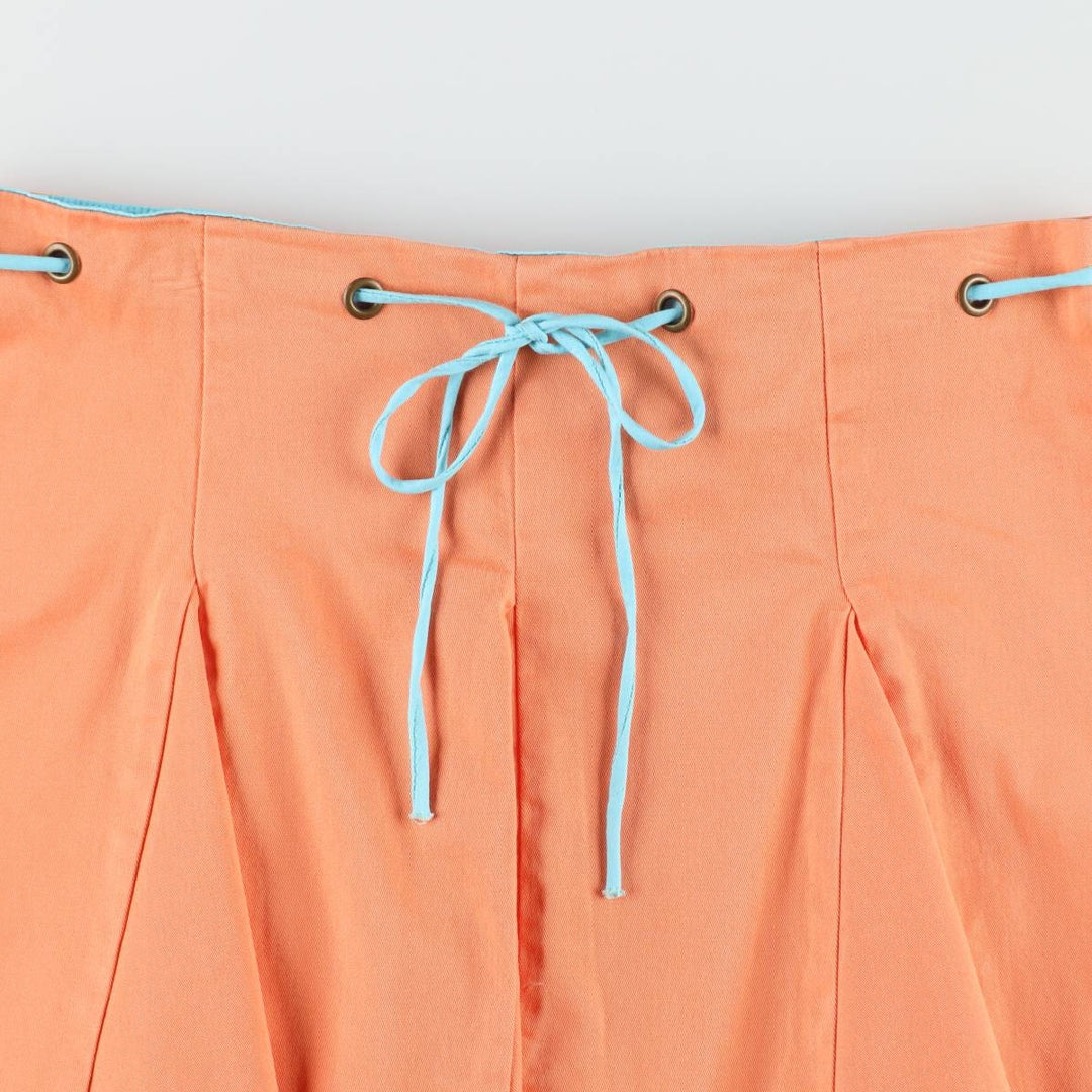 E VENT Cotton Pleated Mini Skirt, Made in USA, Women's Size L (approx.) cotton orange type Vintage Second Hand