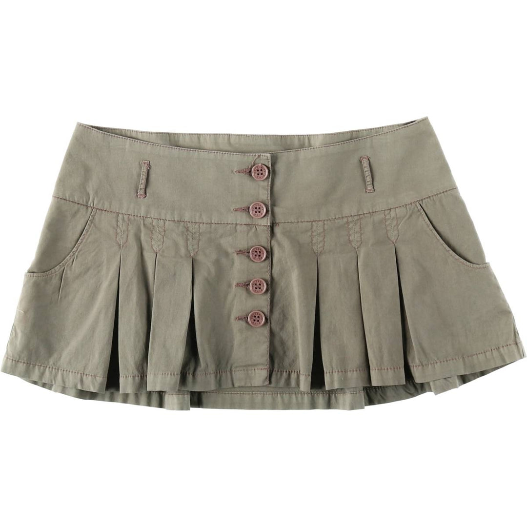 Celebrity Pink Front-Opening Cotton Pleated Mini Skirt (Women's Size L) cotton Khaki type Vintage Second Hand