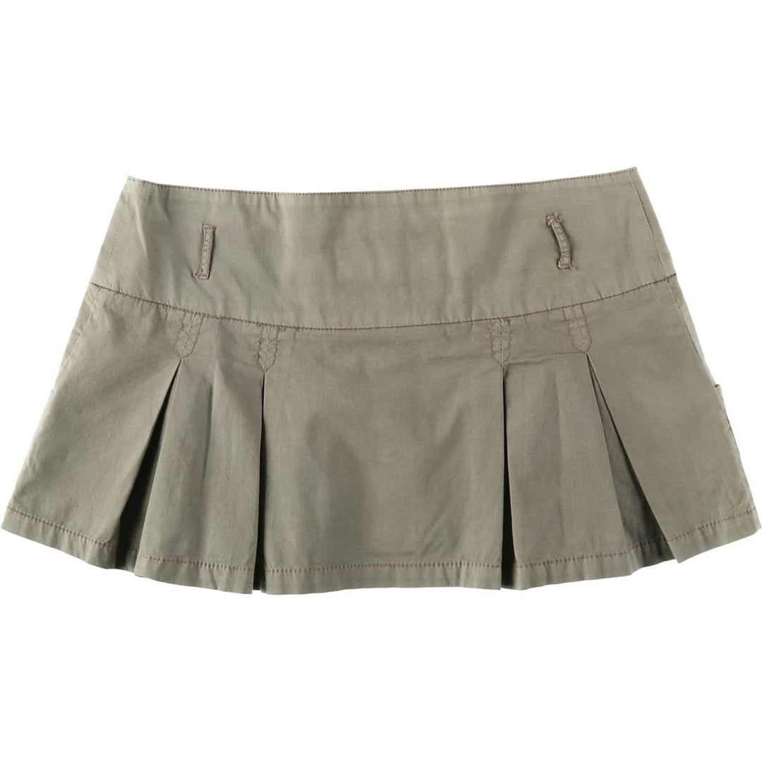 Celebrity Pink Front-Opening Cotton Pleated Mini Skirt (Women's Size L) cotton Khaki type Vintage Second Hand