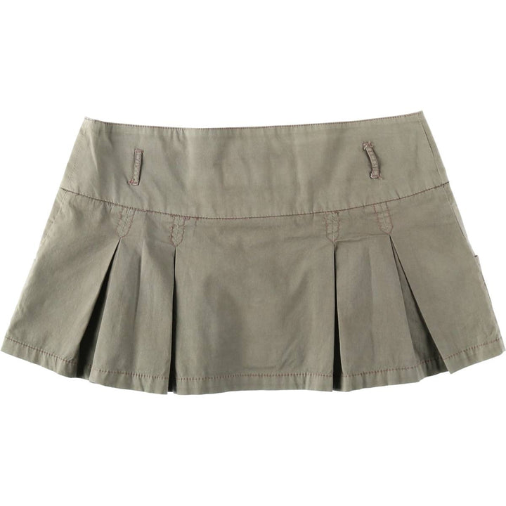 Celebrity Pink Front-Opening Cotton Pleated Mini Skirt (Women's Size L) cotton Khaki type Vintage Second Hand