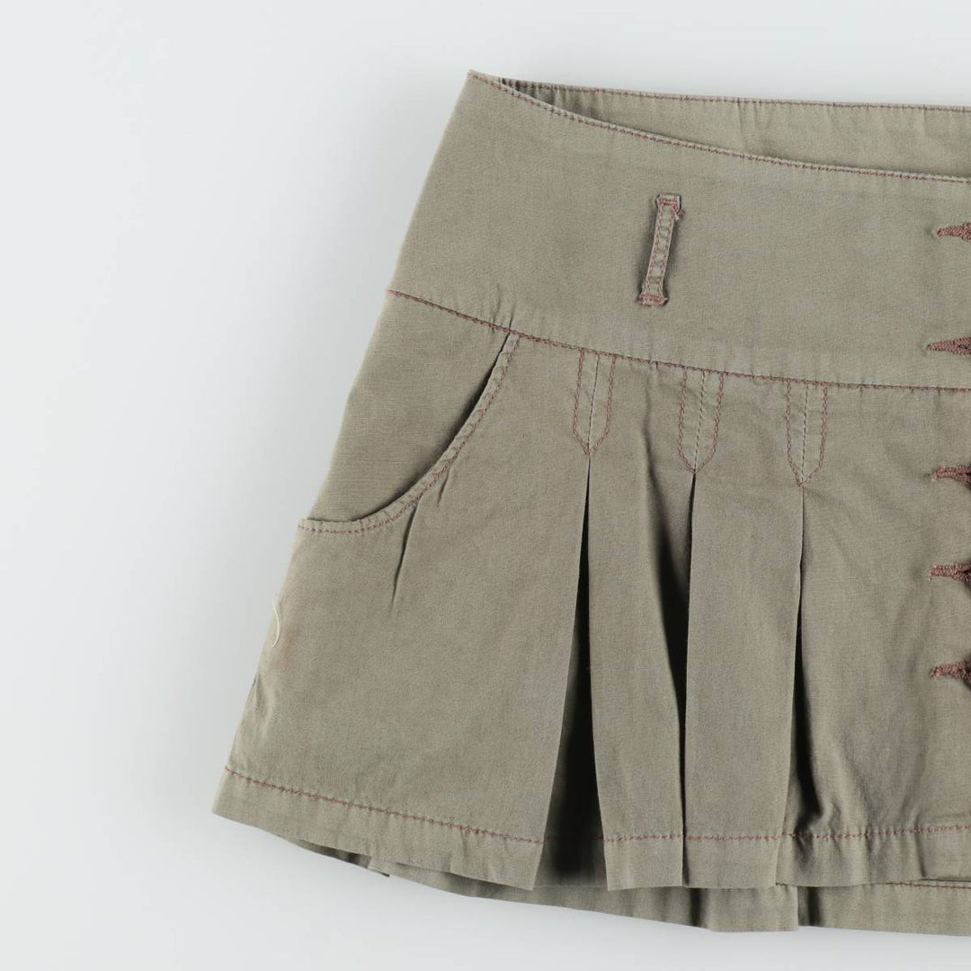 Celebrity Pink Front-Opening Cotton Pleated Mini Skirt (Women's Size L) cotton Khaki type Vintage Second Hand