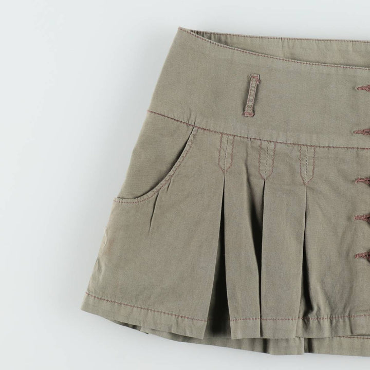 Celebrity Pink Front-Opening Cotton Pleated Mini Skirt (Women's Size L) cotton Khaki type Vintage Second Hand