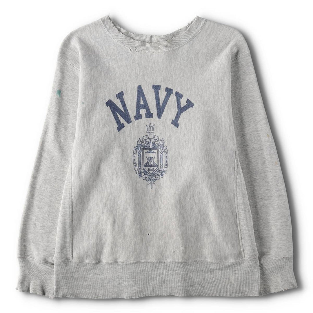 1980'S Champion Reverse Weave US Navy College Sweatshirt, Made in USA, Men's Size M (approx.) cotton gray type Vintage Second Hand