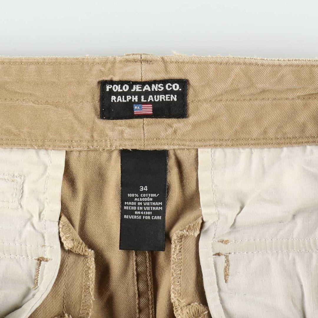 2000'S Ralph Lauren Polo Jeans Company cargo shorts, men's size W37 cotton Beige type Vintage Second Hand