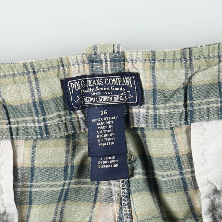 2000'S Ralph Lauren POLO JEANS COMPANY Check Pattern Cargo Shorts (Men's W38 equivalent) cotton Mint green Vintage Second Hand