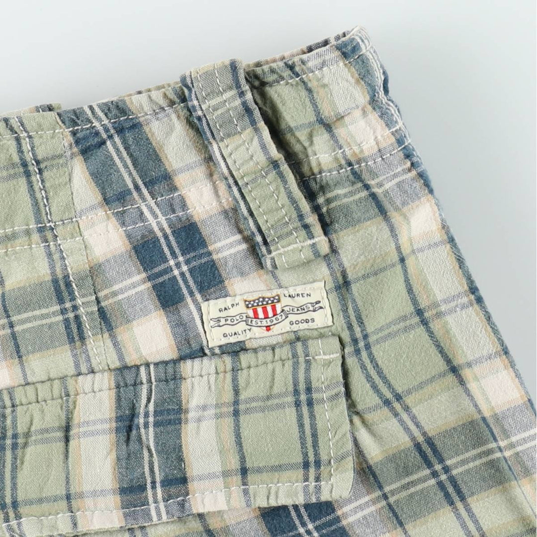 2000'S Ralph Lauren POLO JEANS COMPANY Check Pattern Cargo Shorts (Men's W38 equivalent) cotton Mint green Vintage Second Hand